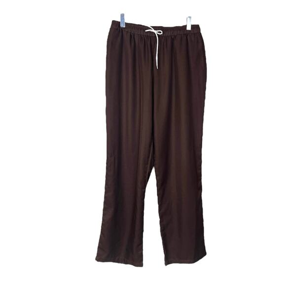 LucMatton Pants Wide Leg High Rise Drawstring Brown Satin Women’s Size XXL - Picture 1 of 6